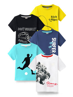 Kuchipoo - Boys Multi-Color Half Sleeves Cotton T-Shirts (Pack of 5)