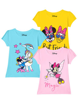 Kuchipoo - Girls Multi-Color Half Sleeves Regular Fit Cotton T-Shirts (Pack of 3)