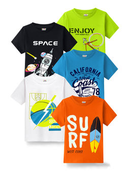 Kuchipoo - Boys Multi-Color Half Sleeves Cotton T-Shirts (Pack of 5)