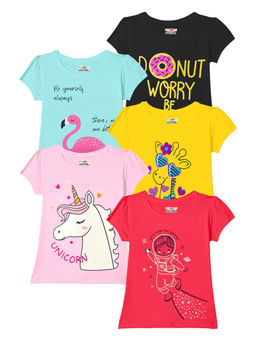 Kuchipoo - Girls Multi-Color Half Sleeves Regular Fit Cotton T-Shirts (Pack of 5)