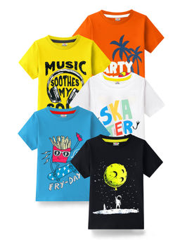 Kuchipoo - Boys Multi-Color Half Sleeves Cotton T-Shirts (Pack of 5)