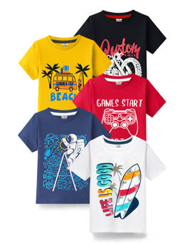 Kuchipoo - Boys Multi-Color Half Sleeves Cotton T-Shirts (Pack of 5)