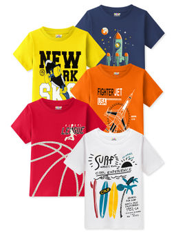 Kuchipoo - Boys Multi-Color Printed Half Sleeves Cotton T-Shirts (Pack of 5)
