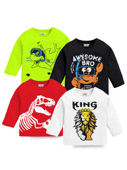 Kuchipoo - Boys Multi-Color Printed Full Sleeves Cotton T-Shirts (Pack of 4)