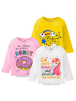 Kuchipoo - Girls Multi-Color Half Sleeves Regular Fit Cotton T-Shirts (Pack of 3)