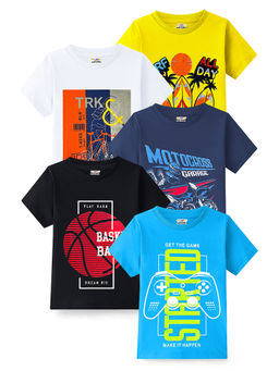 Kuchipoo - Boys Multi-Color Half Sleeves Regular Fit Cotton T-Shirts (Pack of 5)
