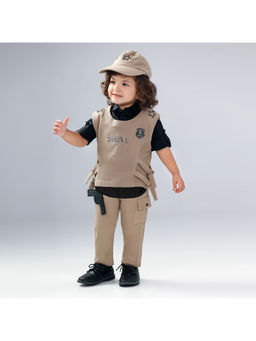 BAD BOYS - Boys Beige Mini Gentleman Mode Shirt with Vest, Pants & Cap (Set of 4)