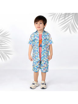 BAD BOYS - Boys Blue Layered Style Fun Printed Shirt with T-Shirt & Shorts (Set of 3)