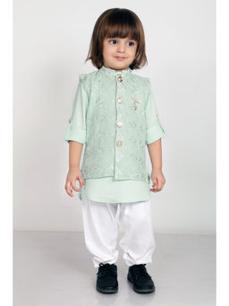 BAD BOYS - Boys Green Royal Vibes Only Festive Kurta with Jacket & Pant (Set of 3)