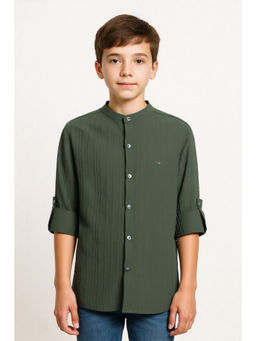 CAVIO - Boys Dark Green Textured Easy Care Casual Shirt