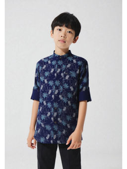 CAVIO - Boys Navy Blue Cotton Regular Fit Floral Printed Full Sleeves Casual Shirt
