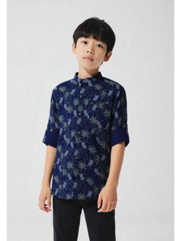 CAVIO - Boys Green & Blue Cotton Regular Fit Floral Printed Full Sleeves Casual Shirt