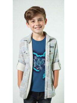 CAVIO - Boys Blue Cotton Geometric Full Sleeves Casual Shirt with T-Shirt