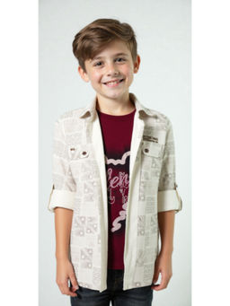 CAVIO - Boys Beige Cotton Geometric Full Sleeves Casual Shirt with T-Shirt