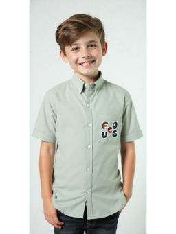 CAVIO - Boys Green Regular Fit Typography Causal Half Sleeves Shirt