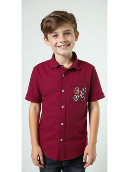 CAVIO - Boys Red Regular Fit Typography Causal Half Sleeves Shirt