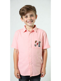 CAVIO - Boys Peach Regular Fit Typography Causal Half Sleeves Shirt