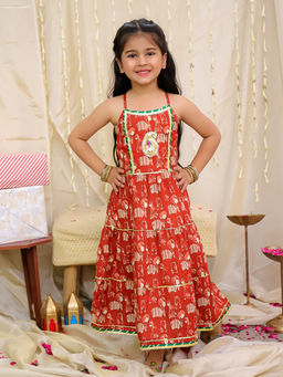 KID1 - Girls Red Printed Jungle Jam Maxi Dress