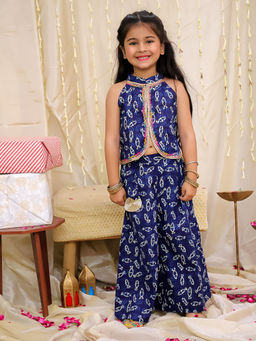 KID1 - Girls Navy Blue Printed Top with Palazzo