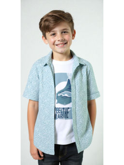 CAVIO - Boys Blue Floral Printed Half Sleeve Shirt with T-Shirt