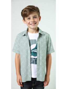 CAVIO - Boys Green Floral Printed Half Sleeve Shirt with T-Shirt