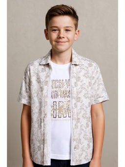 CAVIO - Boys Beige Floral Half Sleeve Shirt with T-Shirt