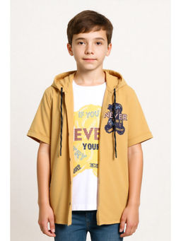 CAVIO - Boys Yellow Cotton Half Sleeves Hooded Shirt with T-Shirt