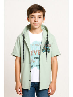 CAVIO - Boys Green Cotton Half Sleeves Hooded Shirt with T-Shirt