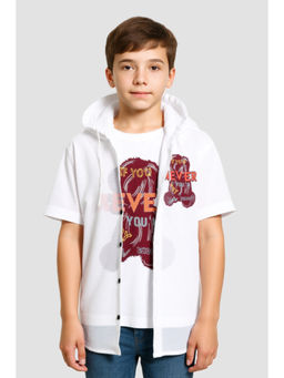 CAVIO - Boys White Cotton Half Sleeves Hooded Shirt with T-Shirt