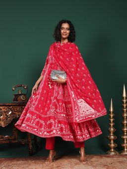 MEENA BAZAAR - Printed Cotton Pink Kurta with Pant and Dupatta