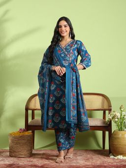 MEENA BAZAAR - Printed Cotton Blue Kurta with Pant and Dupatta