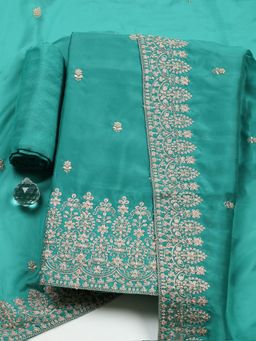 MEENA BAZAAR - Woven Chanderi Green Unstitched Kurta with Bottom and Dupatta