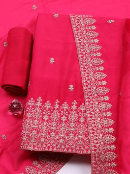 MEENA BAZAAR - Woven Chanderi Pink Unstitched Kurta with Bottom and Dupatta
