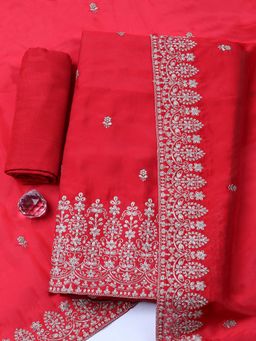 MEENA BAZAAR - Woven Chanderi Red Unstitched Kurta with Bottom and Dupatta