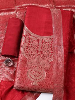 MEENA BAZAAR - Chanderi Maroon Unstitched Kurta with Bottom and Dupatta