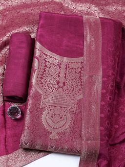 MEENA BAZAAR - Embroidered Chanderi Purple Unstitched Kurta with Bottom and Dupatta