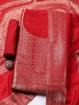 MEENA BAZAAR - Embroidered Art Silk Maroon Unstitched Kurta with Bottom and Dupatta