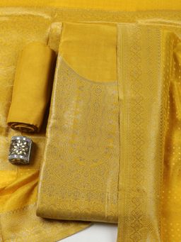 MEENA BAZAAR - Embroidered Art Silk Mustard Unstitched Kurta with Bottom and Dupatta