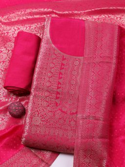 MEENA BAZAAR - Embroidered Art Silk Pink Unstitched Kurta with Bottom and Dupatta