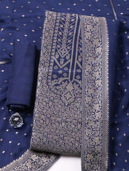 MEENA BAZAAR - Woven Chanderi Navy Blue Unstitched Kurta with Bottom and Dupatta