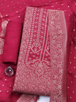 MEENA BAZAAR - Woven Chanderi Pink Unstitched Kurta with Bottom and Dupatta