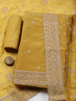 MEENA BAZAAR - Woven Chanderi Mustard Unstitched Kurta with Bottom and Dupatta