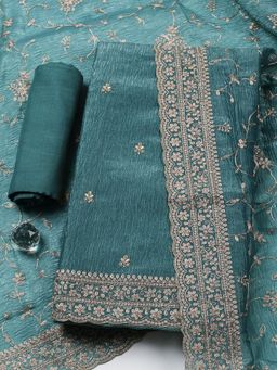 MEENA BAZAAR - Woven Chanderi Green Unstitched Kurta with Bottom and Dupatta