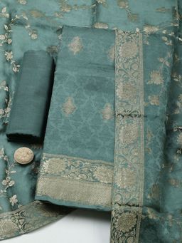 MEENA BAZAAR - Woven Chanderi Green Unstitched Kurta with Bottom and Dupatta