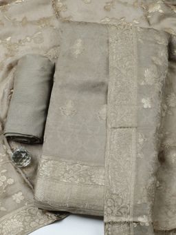 MEENA BAZAAR - Woven Chanderi Grey Unstitched Kurta with Bottom and Dupatta
