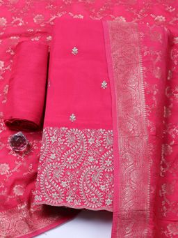 MEENA BAZAAR - Woven Chanderi Pink Unstitched Kurta with Bottom and Dupatta