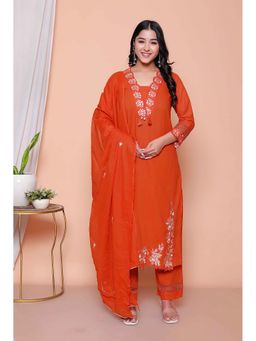 Miravan - Embroidered Cotton Kurta with Pant and Dupatta