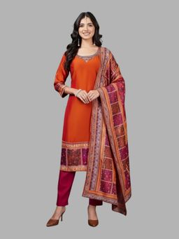 Tansi - Rust Kurta with Pant and Dupatta