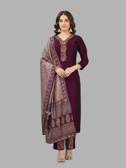 Tansi - Wine Kurta with Pant and Dupatta