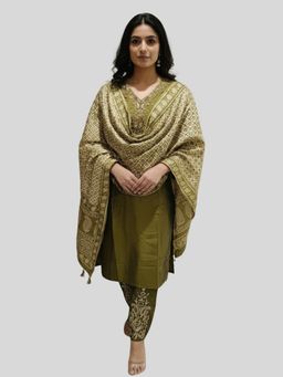 Tansi - Olive Green Kurta with Pant and Dupatta